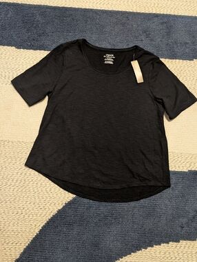NEW Chico's Ultimate Tee Cotton Slub Elbow Sleeve Black 2 L Large Petite